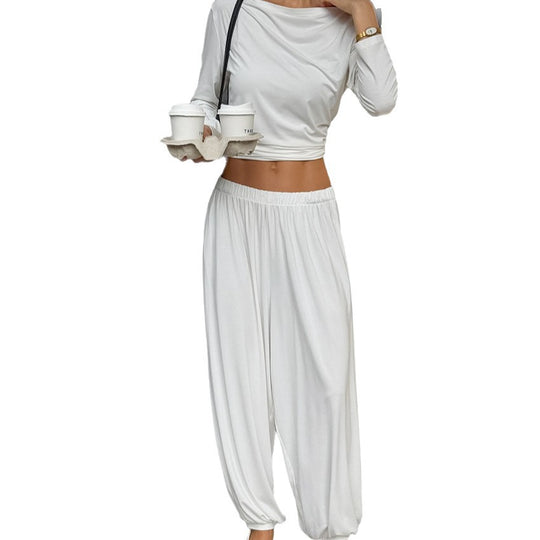 Damen Bequemes Lounge-Set aus locker sitzendem Oberteil und harem-artiger Hose EB