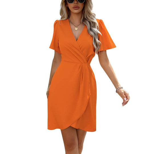 EB | Taillienverstellbares Ein-Schritt Rock Kurzarm Polyester Kleid
