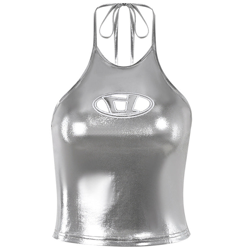 Damen Hochglänzendes Sportoberteil mit aufregendem Halterdesign EB