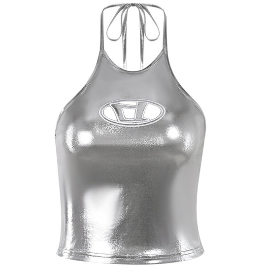 Damen Hochglänzendes Sportoberteil mit aufregendem Halterdesign EB