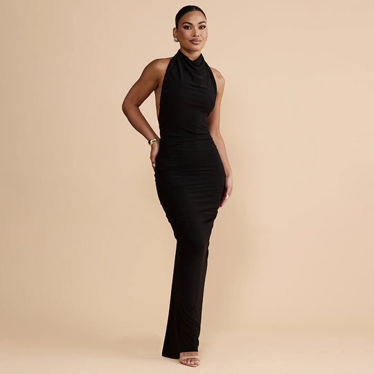 Damen trägerloses Maxikleid mit elegantem Drapé EB