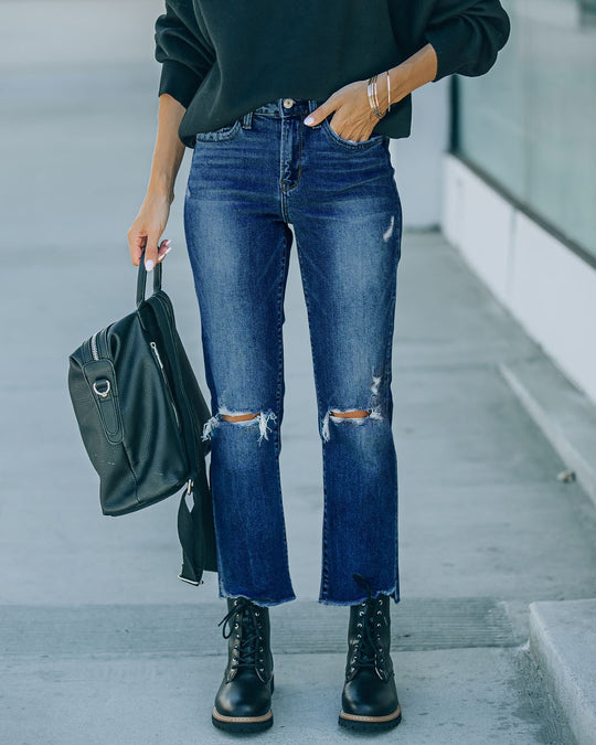 Damen Cropped Jeans mit modischen Rissen und lässigem Saum EB