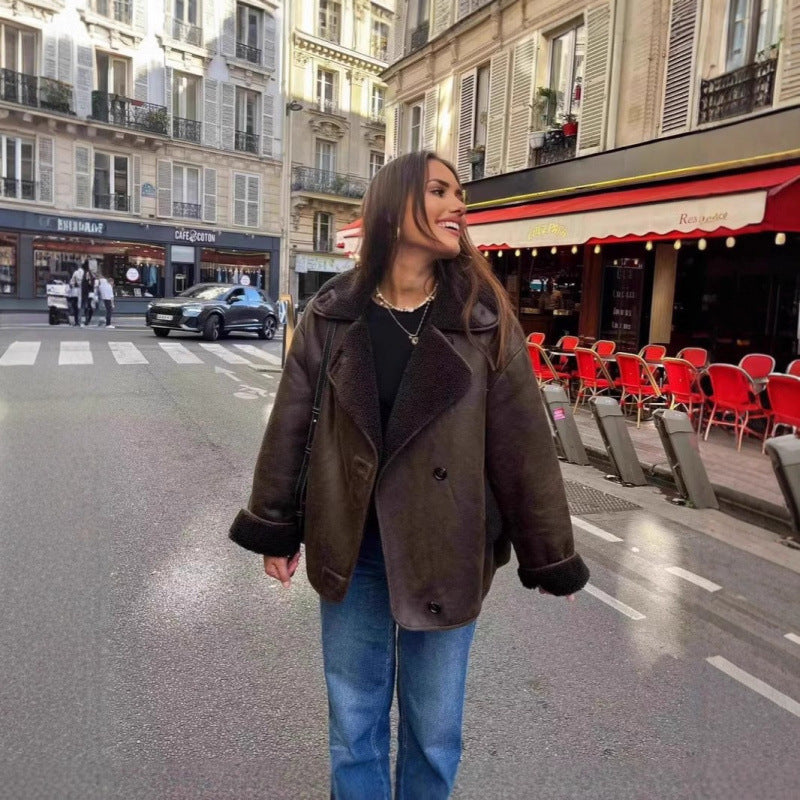 Damen Kunstlederjacke mit Kragen