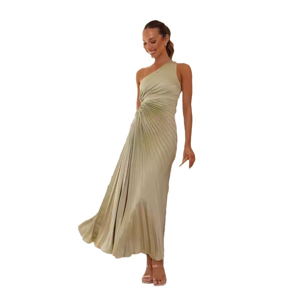 Damen Maxikleid mit Raffiniertem Faltenwurf und Asymmetrischem Design EB
