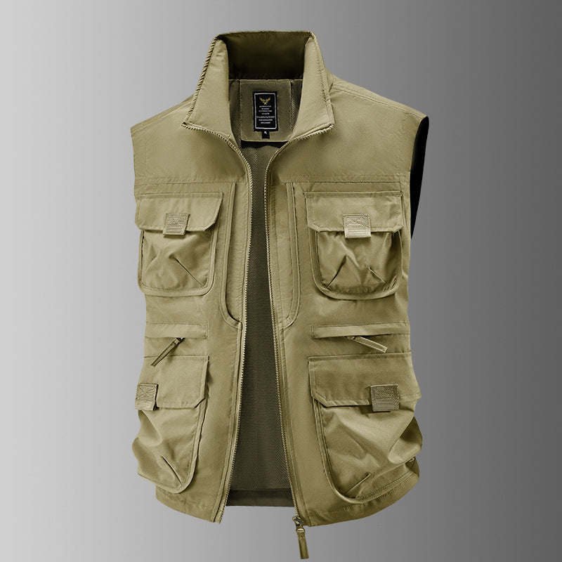 Herren Outdoor-Utilityweste mit Mehrfach-Taschen, verstärkten Einsätzen und Frontreißverschluss EB