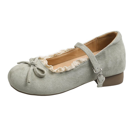 Damen elegante Mary Jane Ballerinas mit dekorativem Spitzenrand und Schleifenakzent EB