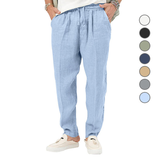 Herren Leichte Leinenhose mit elastischem Bund und praktischen Eingrifftaschen EB