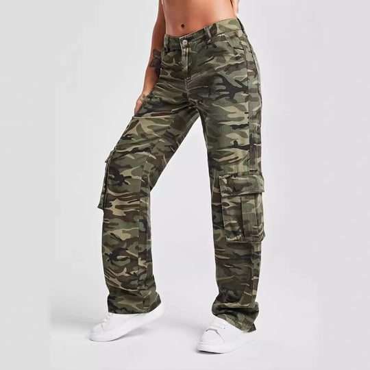 Damen Cargo-Hose im urbanen Camouflage-Stil mit praktischen Seitentaschen EB