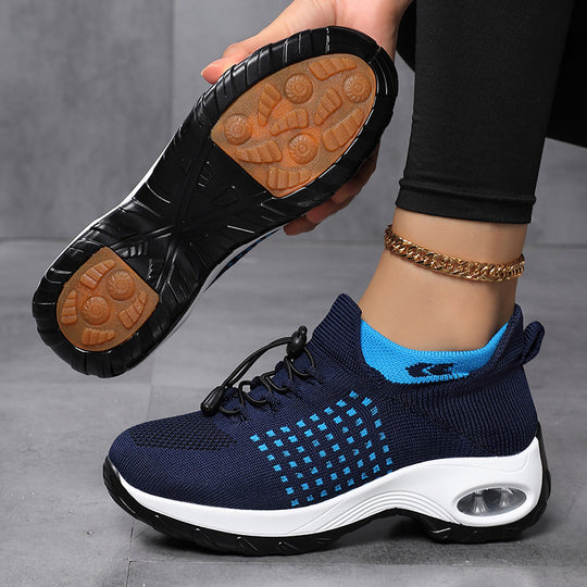 Damen nan atmungsaktive gestrickte Plateausneaker mit Luftkissenfederung und elastischem Schaft EB