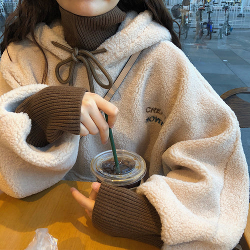 Damen kuscheliger Kapuzenpullover im Oversized-Stil mit vorderer Kängurutasche und elastischen Bündchen EB