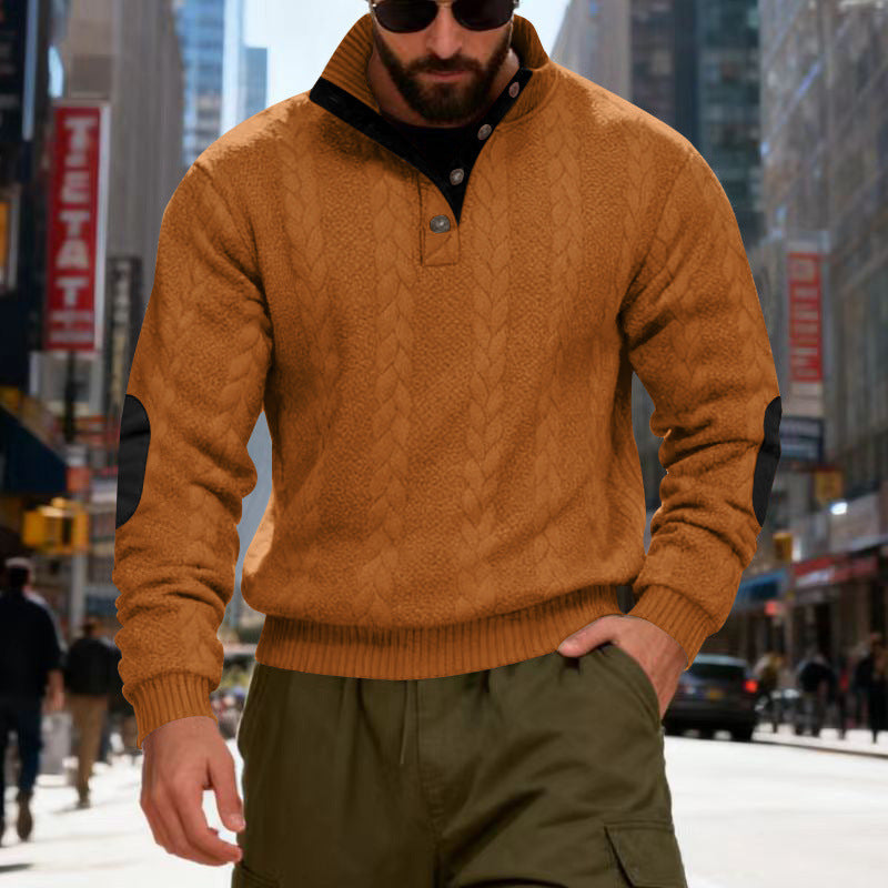 Herren gestrickter Pullover mit Kontrastdetails und modernem Knopfverschluss EB