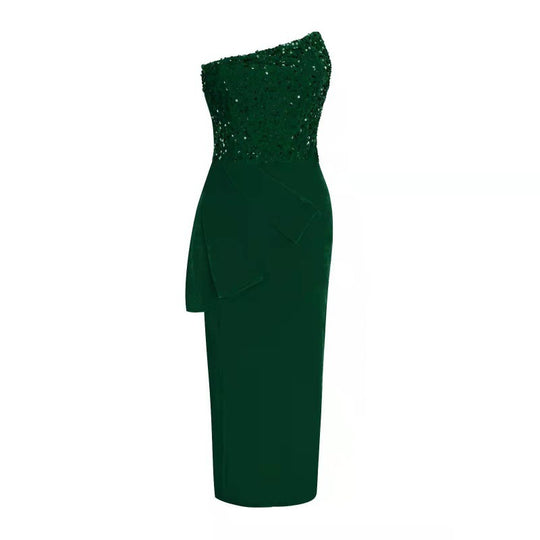 Damen Abendkleid mit asymmetrischem Ausschnitt und Pailletten