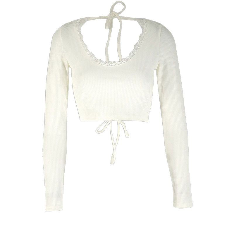 Damen Crop-Top mit Rüschendetails und Rückenbindung EB