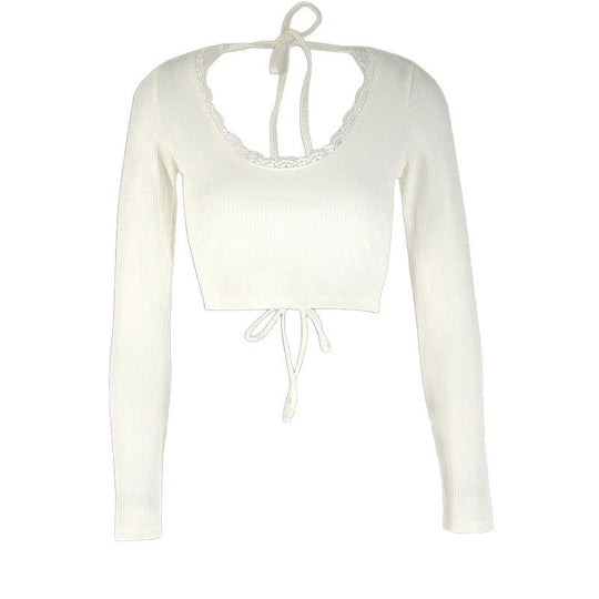 Damen Crop-Top mit Rüschendetails und Rückenbindung EB
