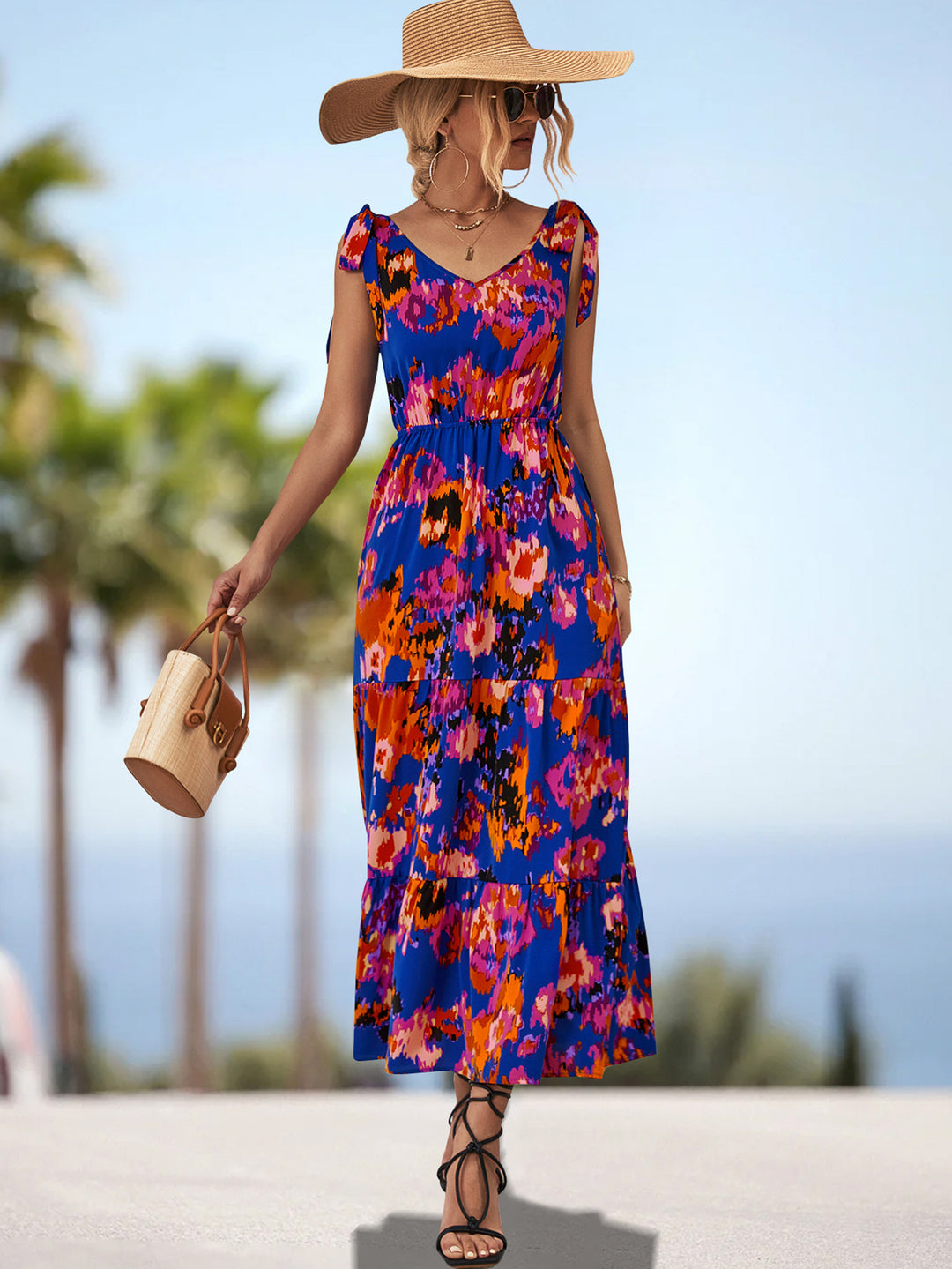 Damen Maxikleid mit verspieltem Floralprint und luftigen Trägern EB