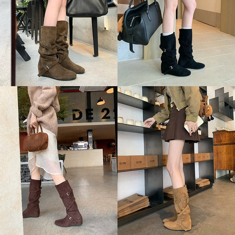 Damen Elegante Stiefel mit verstellbarem Riemen und komfortablem Fußbett EB