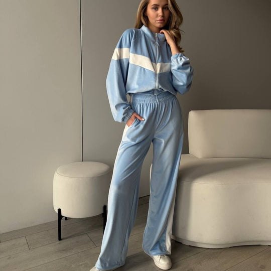 Damen leichter Komfort-Jogginganzug im Retro-Stil mit kurzem Reißverschlussoberteil und hoher Taille Eichborn Berlin