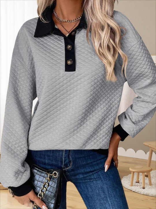 Damen Stepp-Pullover mit Kragen und Knopfleiste EB