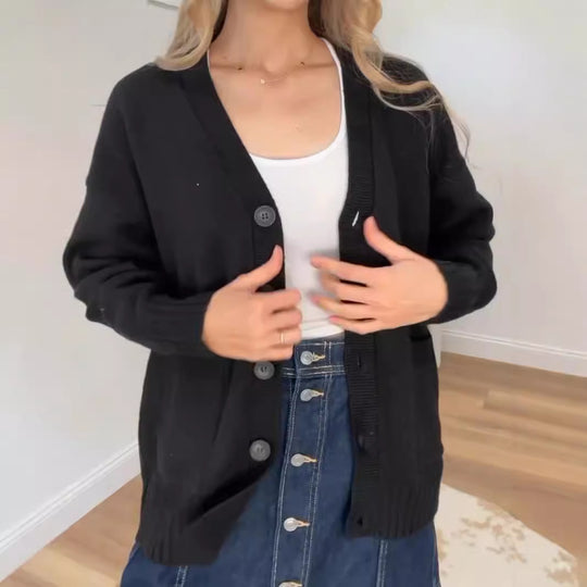 Damen Strickjacke mit Taschen und modernen Knöpfen EB