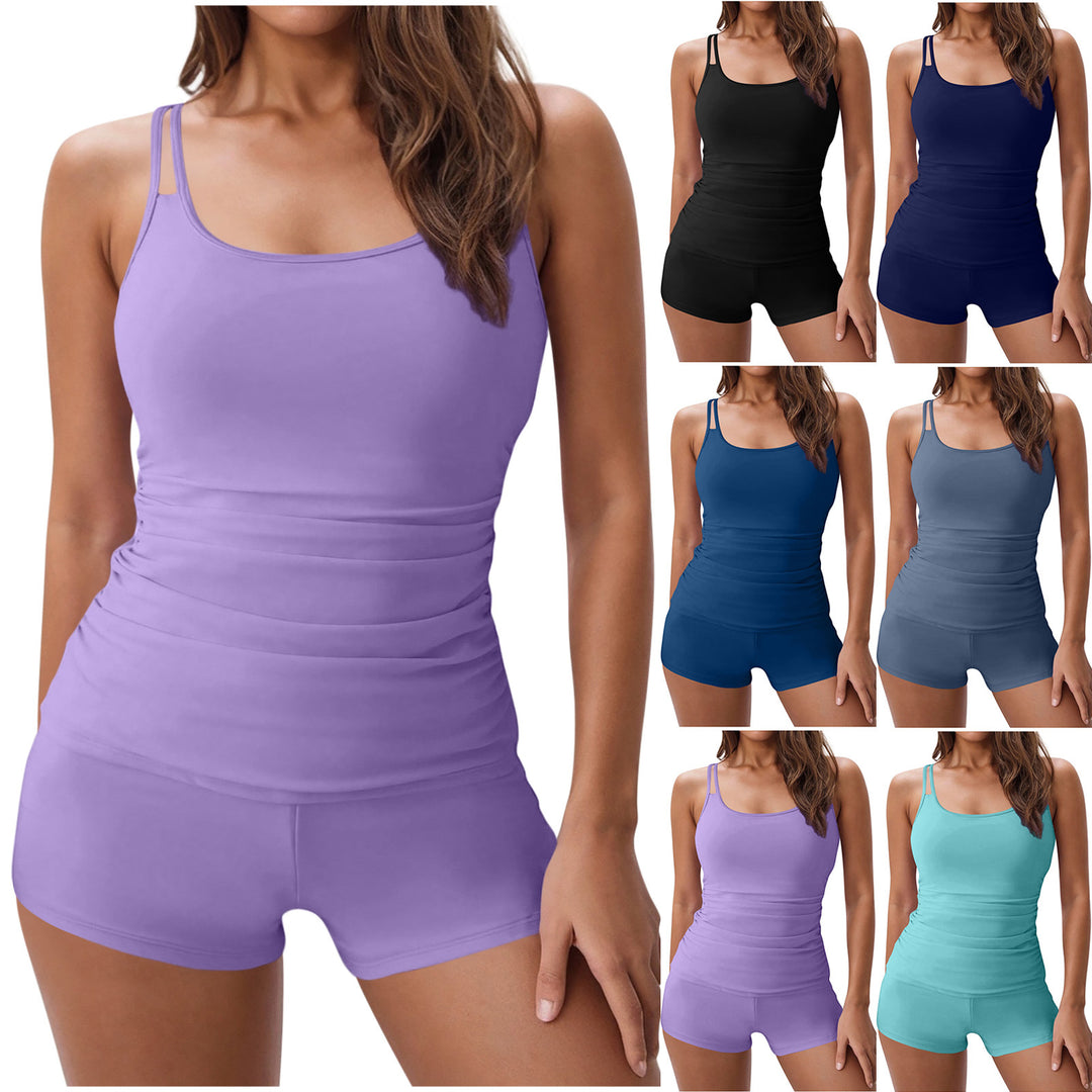 Damen nan figurformendes Tankini-Set mit geraffter Taille und doppelten Spaghettiträgern EB