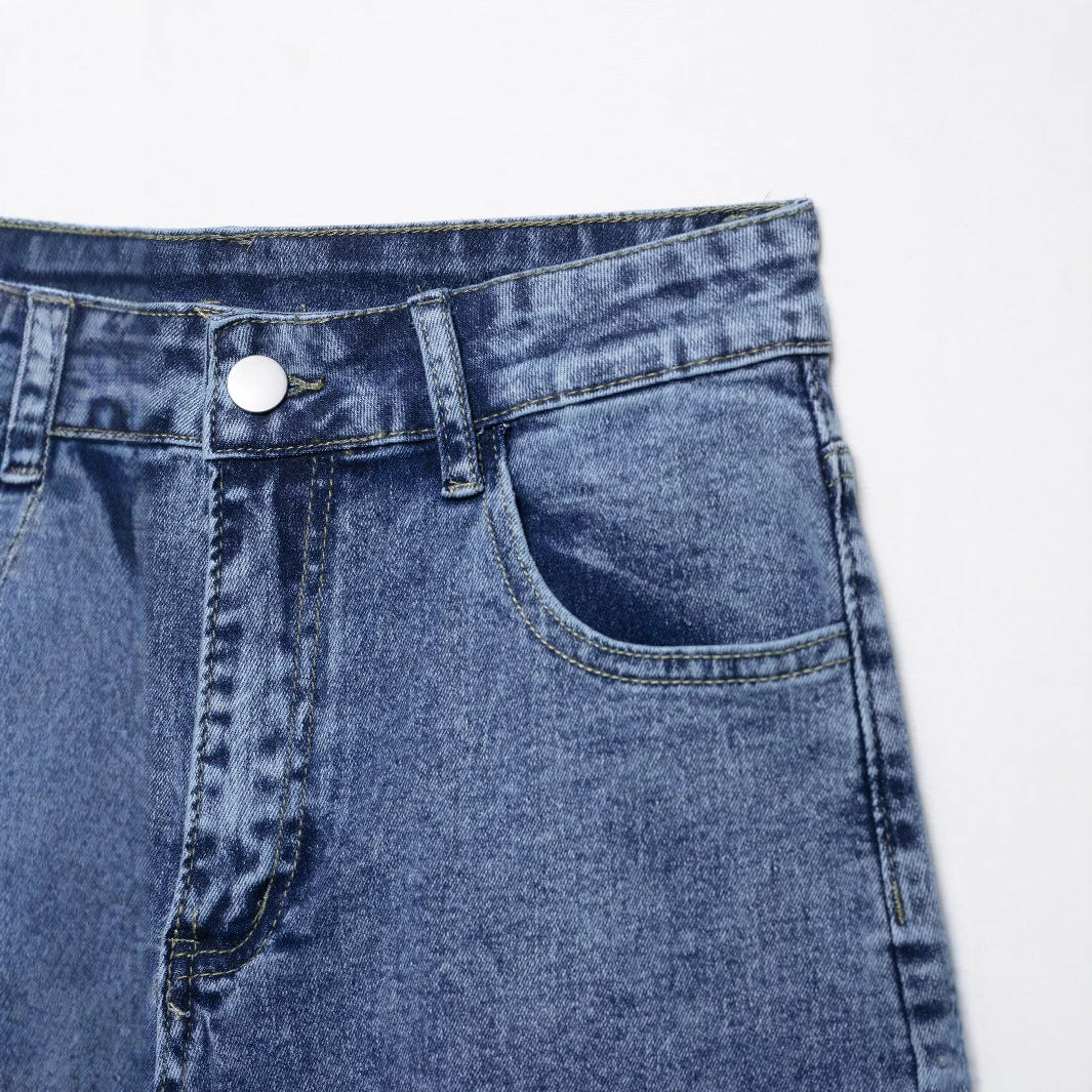 Damen weite Denim-Hose mit Patch-Design EB
