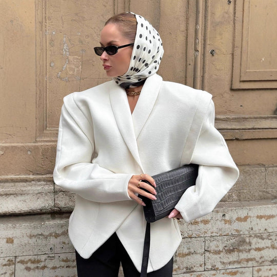 Damen Modischer Oversized-Wollmantel mit tailliertem Design und Gürtel EB