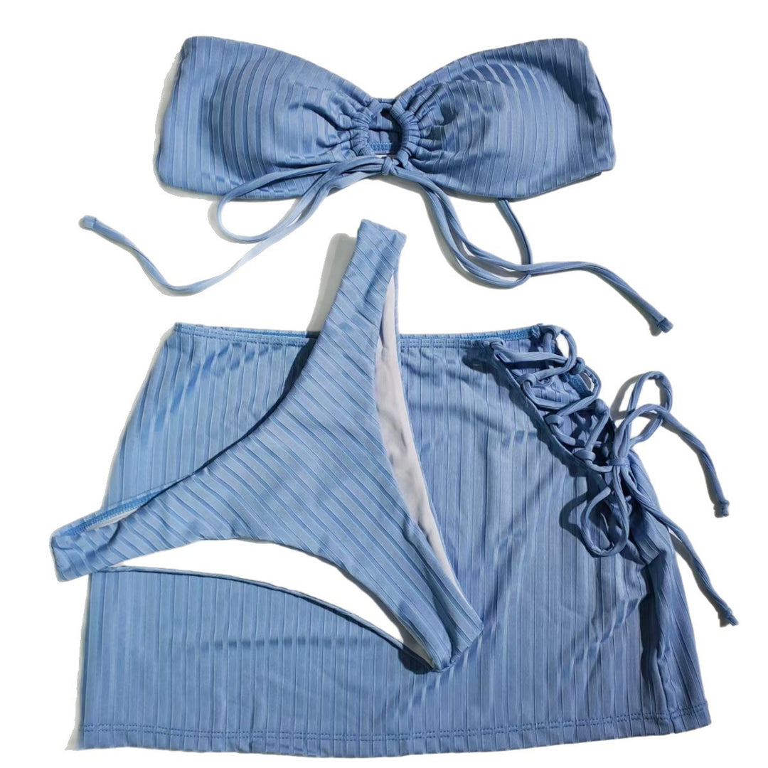 Damen Bandeau-Bikini mit verspieltem Knoten und seitlichen Schnüren EB