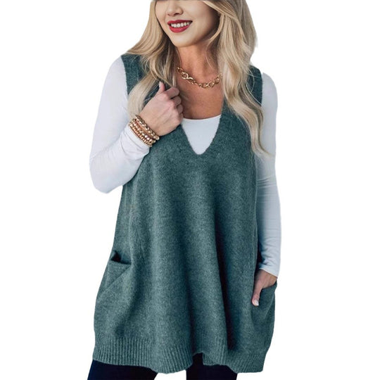 Damen Bequemer Strick-Poncho mit seitlichen Taschen EB