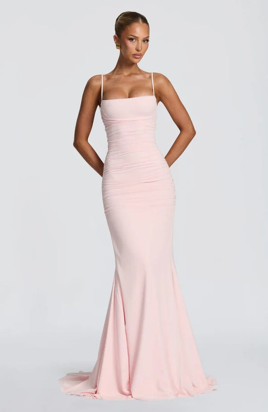 Damen Elegantes Tailliertes Maxikleid mit Raffungen EB