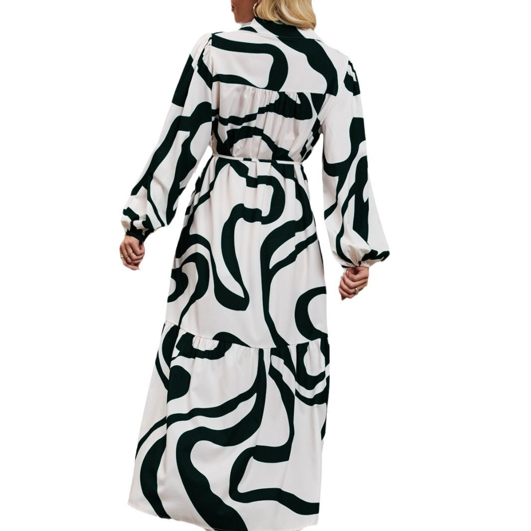 Damen Hemdblusenkleid mit modernem Grafikdruck und taillierter Silhouette EB