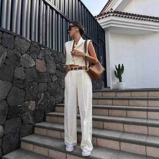 Damen Weite Palazzo-Hose mit eleganter Bundfaltenverarbeitung EB
