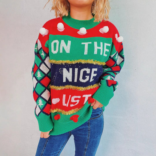Damen weihnachtlicher Pullover mit dreidimensionalen Motiven und glitzernden Akzenten EB
