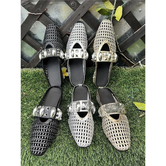 Damen trendige Mules mit modischem Netzdesign und stilvollem Riemen EB