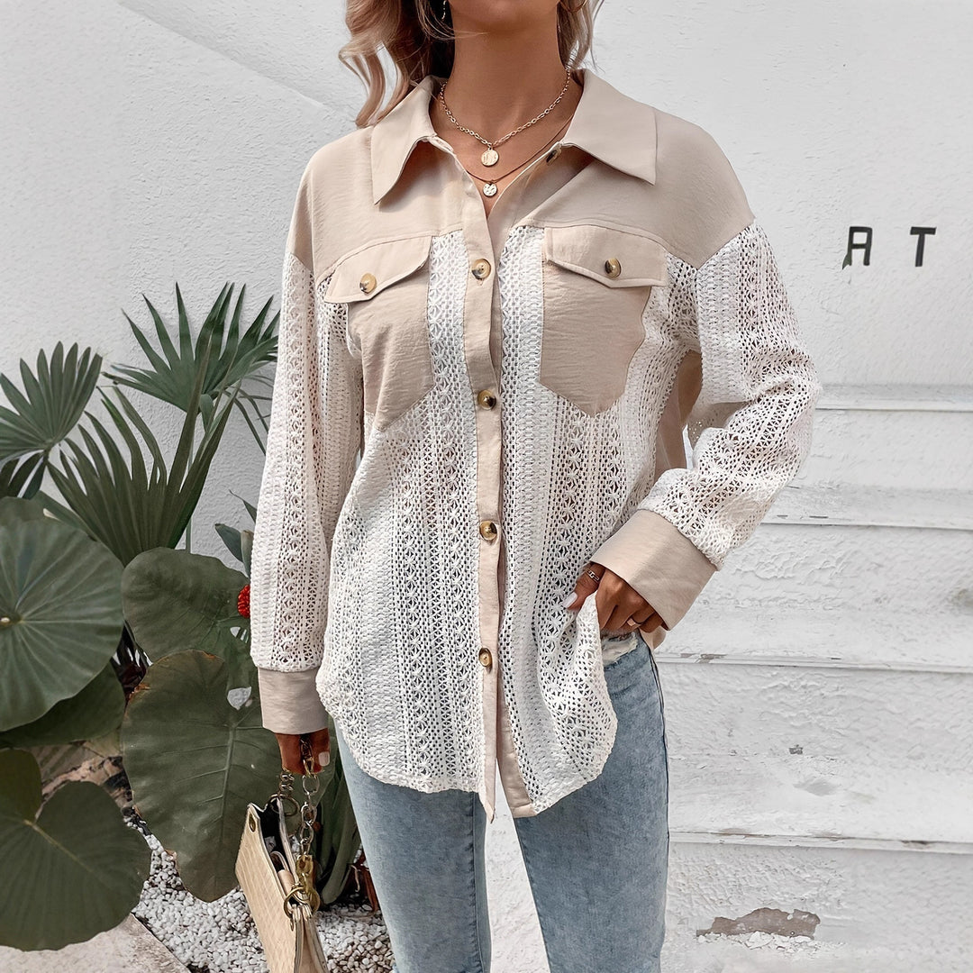 Damen elegante und lässige Strickjacke mit Spitzenelementen EB