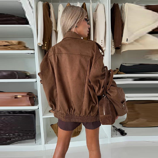 Damen Oversized Kunstlederjacke mit praktischen Taschen und lässigem Schnitt EB