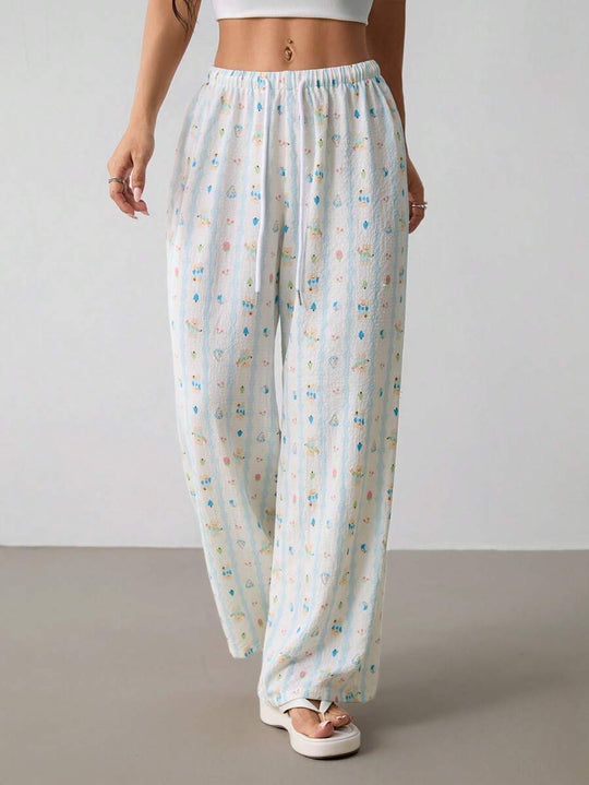Damen luftige Sommerhose mit buntem Blumenmuster EB