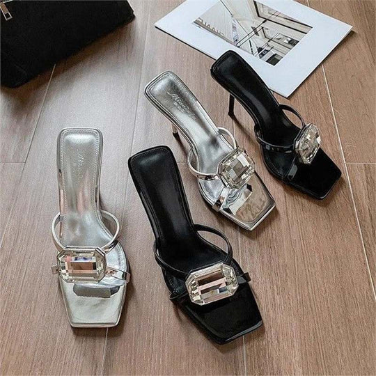 Damen elegante High Heel Sandalen mit glitzernder Schmuckverzierung EB