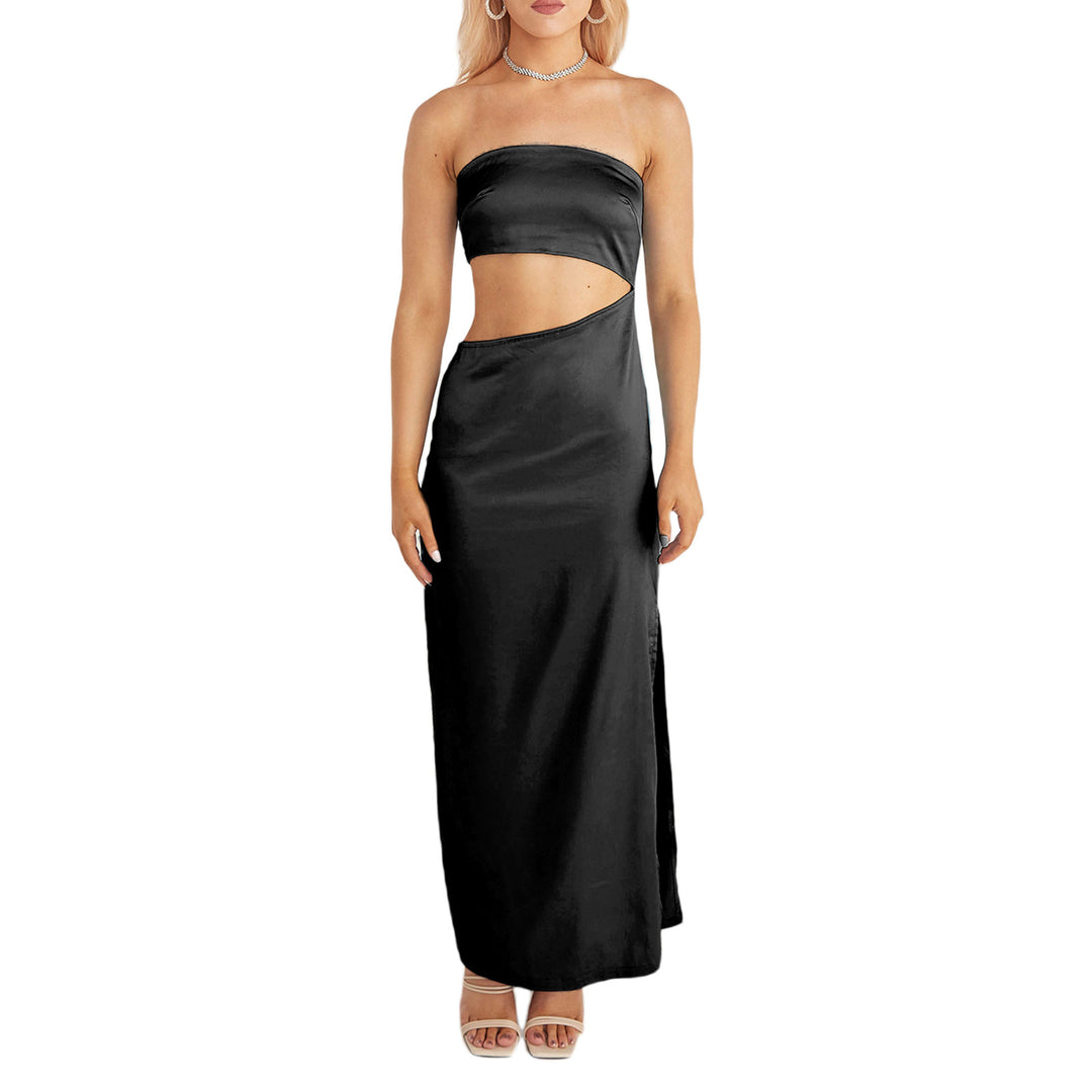 Damen asymmetrisches Maxikleid mit tiefem Rückenausschnitt und figurbetonter Silhouette EB