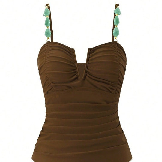 Damen Raffinierter Einteiler Badeanzug mit elegantem Rock EB