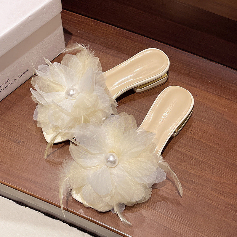 Damen elegante Mules mit floralen Applikationen EB