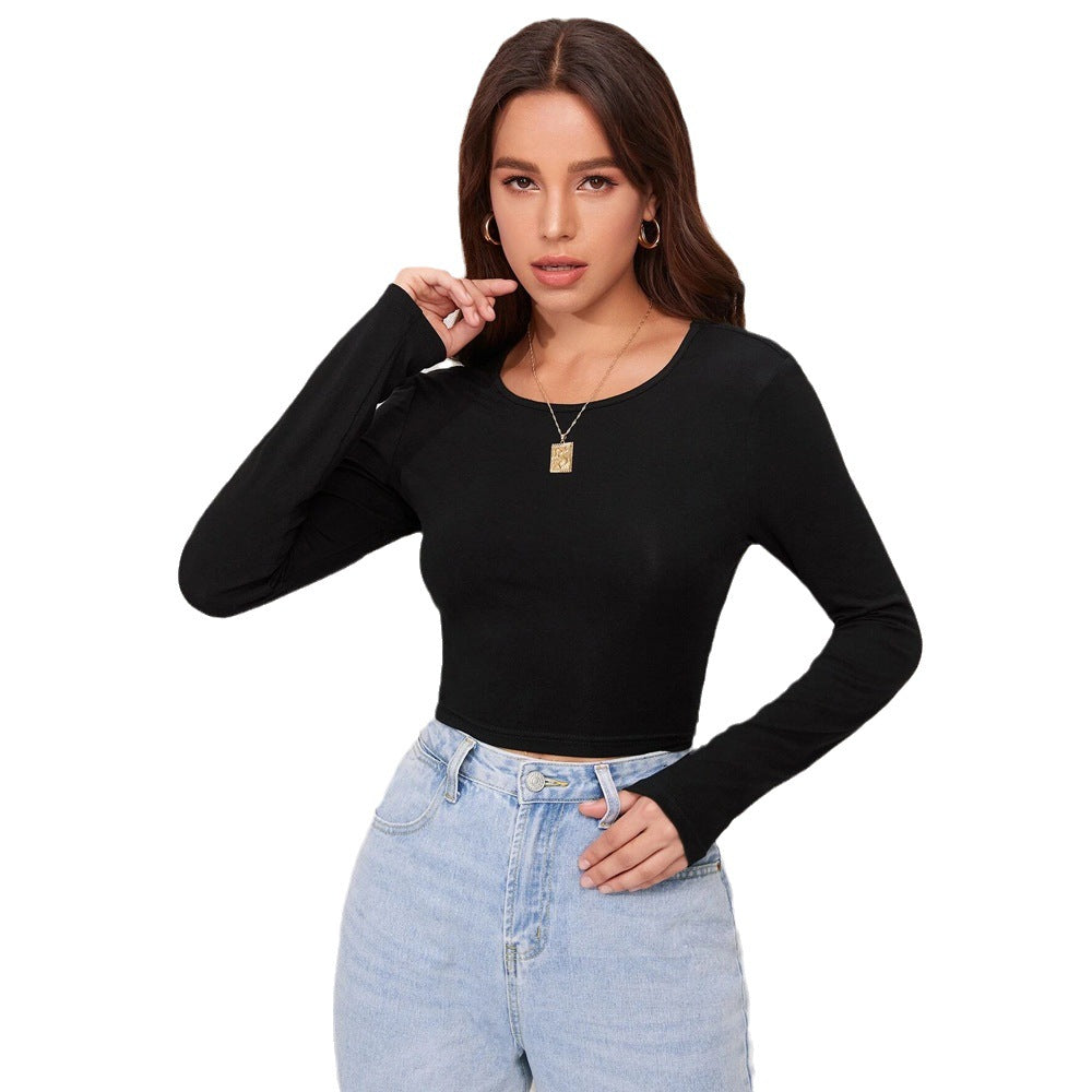 Damen figurbetontes Cropped-Longsleeve mit Sculpting-Passform und Rundhalsausschnitt Eichborn Berlin