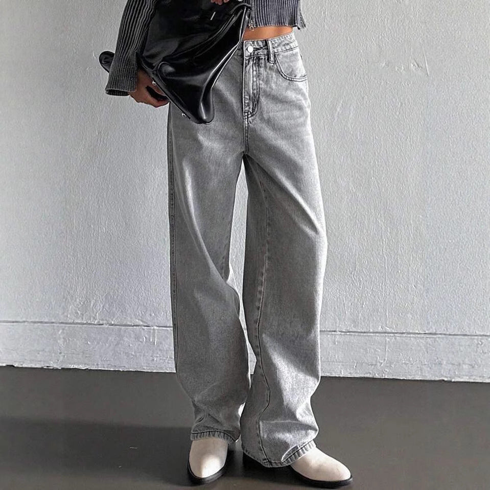 Damen weite Jeans im lässigen Vintage-Design mit hoher Taille und beständigem Stoff EB