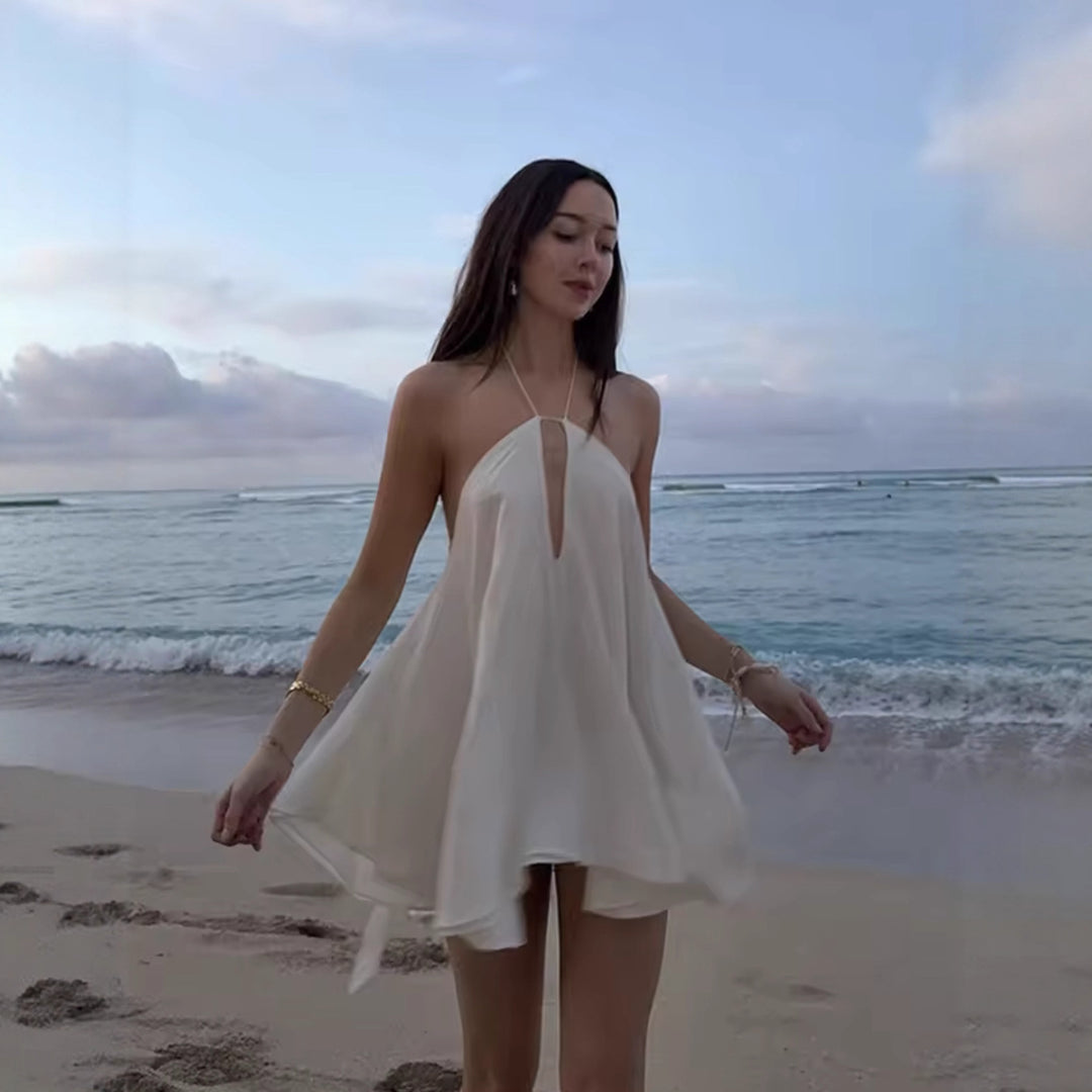 Damen luftiges Chiffonkleid mit tiefem V-Ausschnitt und verstellbaren Trägern EB