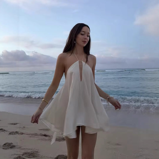 Damen luftiges Chiffonkleid mit tiefem V-Ausschnitt und verstellbaren Trägern EB