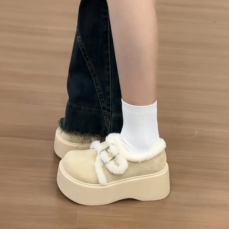 Damen Plattform-Schuhe mit kuscheligem Innenfutter und modischem Schnallen-Design EB