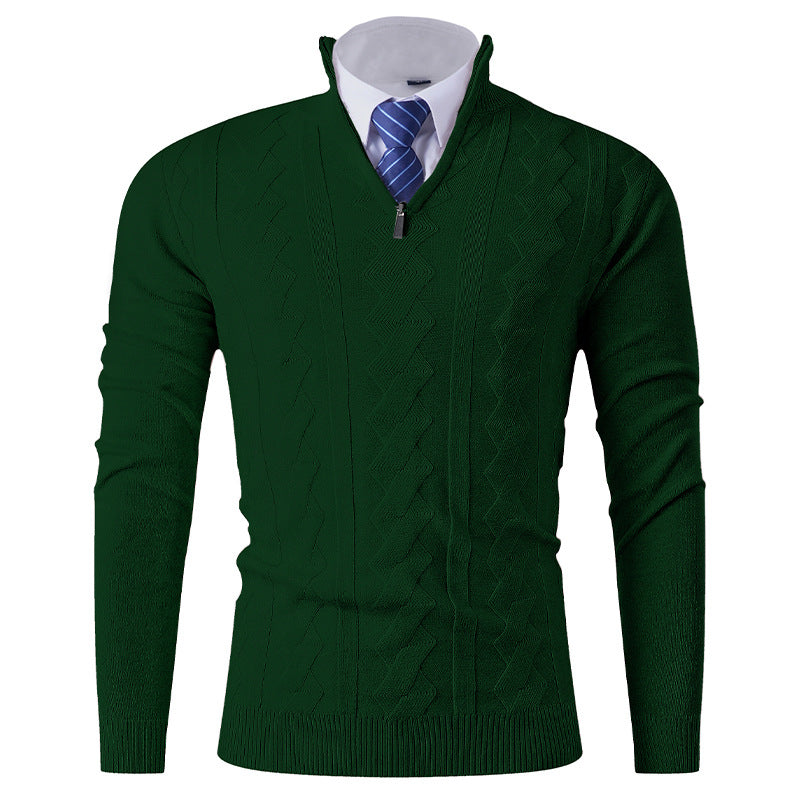 Herren eleganter Stehkragenpullover mit strukturiertem Zipper EB