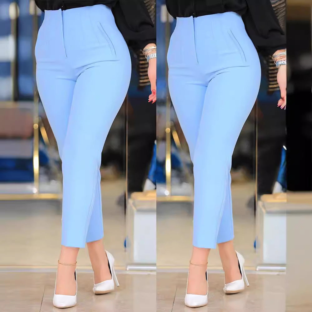 Damen Hochtaillierte Slim-Fit Bügelfalten-Hose mit geradem Bein EB