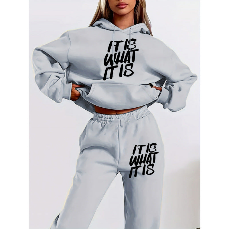 Damen Freizeit-Hoodie und Jogginghose Set mit inspirierendem Schriftzug EB