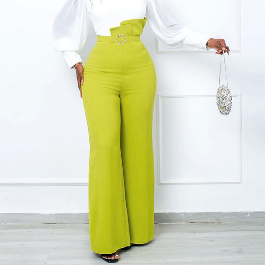 Damen Elegante Hochbundhose mit schickem Gürtel und weitem Bein EB