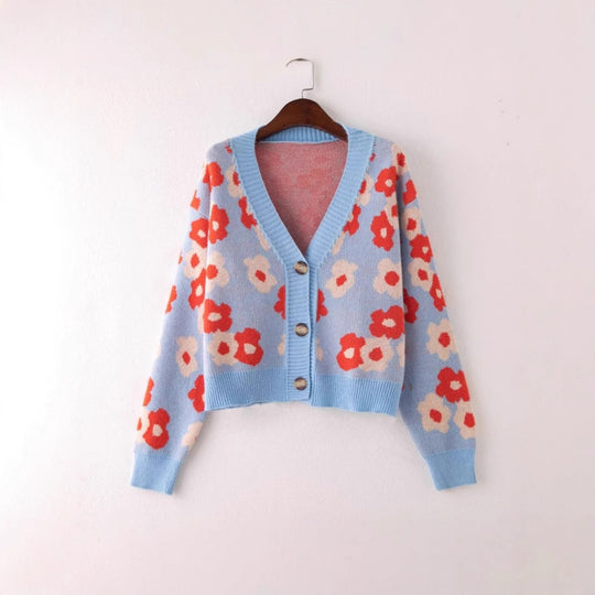 Damen cardigan mit floralem Muster und Knopfdetails EB